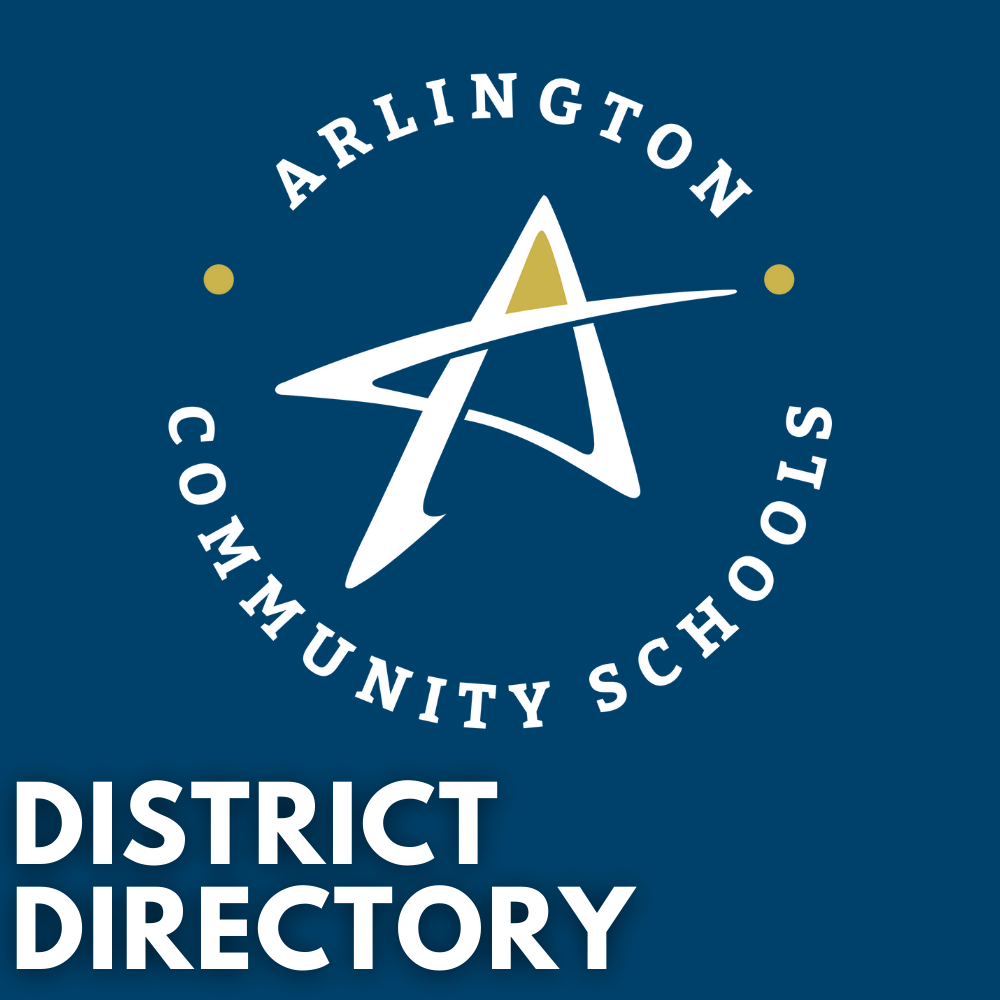 A graphic of the Arlington Community Schools logo, pictures in white and yellow